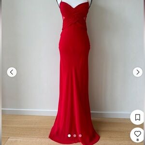 Cache Vintage Red Maxi Sheer Cocktail Silk Dress cross strap size vintage 6